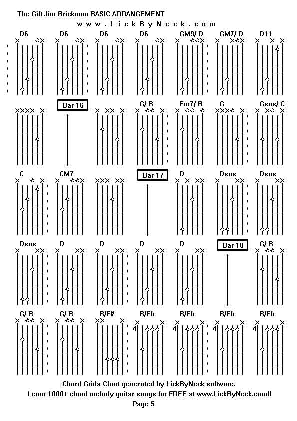 Chord Grids Chart of chord melody fingerstyle guitar song-The Gift-Jim Brickman-BASIC ARRANGEMENT,generated by LickByNeck software.